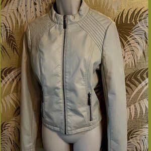 J2 Jou Jou vegan leather moto jacket, Cream ~ Ivory Shade of Pleather ~ Sz Med
